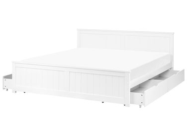 Lit avec 4 tiroirs Bois de pin SABRAN 180 x 200 cm Blanc