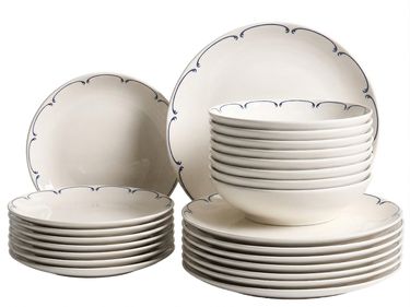 Set de 24 couverts de table CHAROLI Porcelaine Blanc/bleu