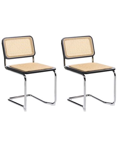 Lot de 2 chaises de salle à manger CORDOVA Rotin Noir