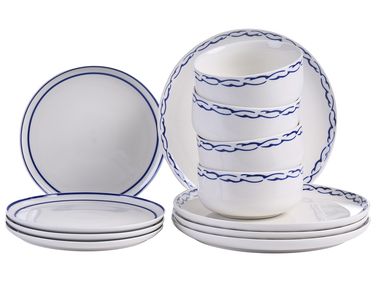 Set of 12 Dinnerware AMCHUR Porcelain White/ Blue