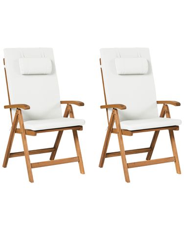 Lot de 2 chaises de jardin avec coussins JAVA PREMIUM Acacia Blanc cassé