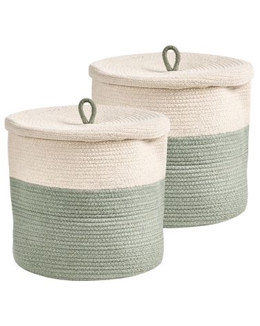 Set of 2 Baskets SILOPI Cotton Light Beige/ Green