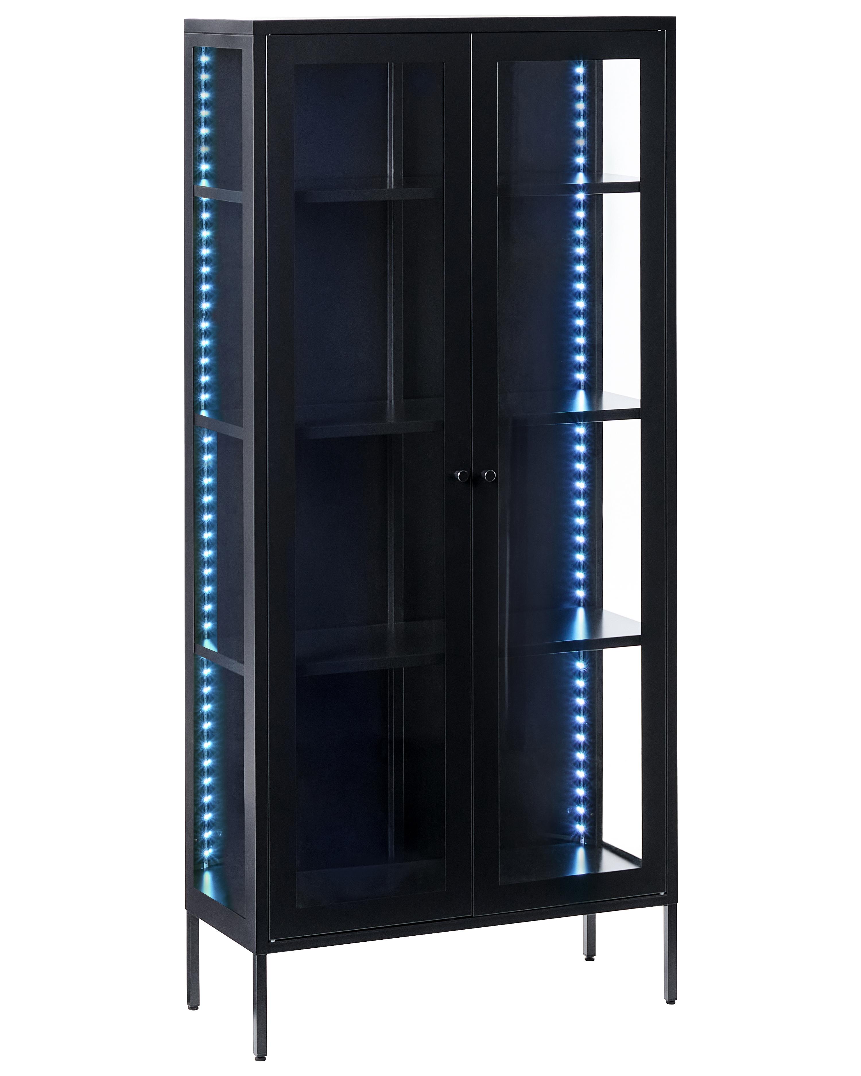 Glass Display Cabinet with LED HARTY Metal 80 cm Black