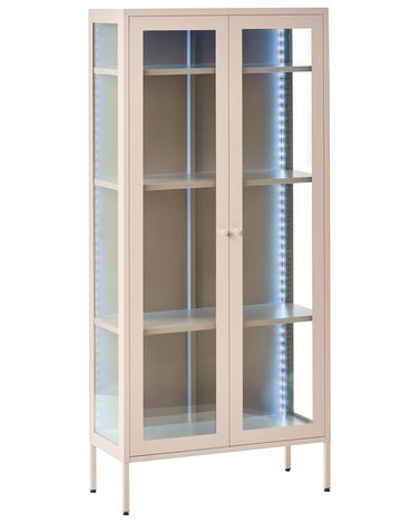 Glass Display Cabinet with LED HARTY Metal 80 cm Beige