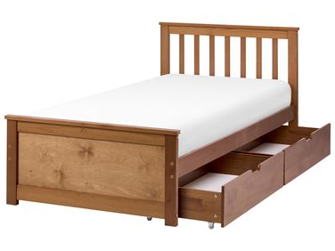 Lit avec 2 tiroirs Bois de pin OLENDON 90 x 200 cm Marron