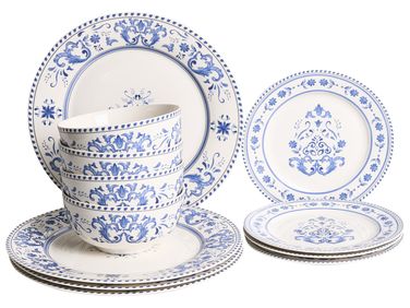 Set de 12 couverts de table GALANGAL Porcelaine Blanc/bleu