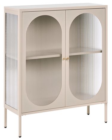 Glass Display Sideboard SARRE Metal 90 cm Beige