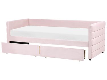 Lit de jour avec rangement Velours MARRAY 90 x 200 cm Rose pastel