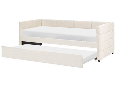 Lit gigogne Velours CHAVONNE 90 x 200 cm Blanc cassé