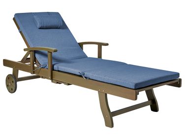 Ligstoel met kussen AMANTEA PREMIUM kantelbaar Acaciahout Blauw