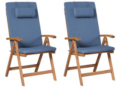 Lot de 2 chaises de jardin avec coussins JAVA PREMIUM Acacia Bleu