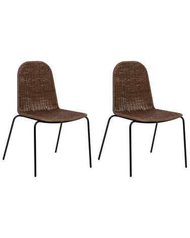 Lot de 2 chaises de salle à manger ROXTON Rotin Marron foncé