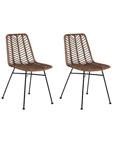 Lot de 2 chaises de salle à manger DILLEY Rotin Marron