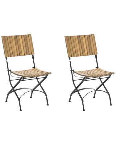 Lot de 2 chaises de jardin LASCARI Sans accoudoirs Acacia Marron clair