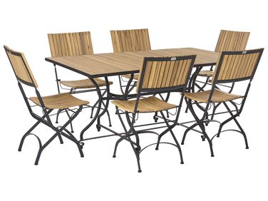 Garden Dining Set 6 Seater LASCARI Folding Acacia Wood Light Brown