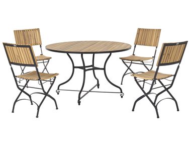 Garden Dining Set 4 Seater LASCARI Folding Acacia Wood Light Brown