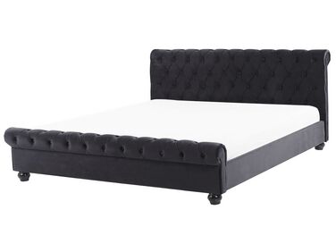 Lit avec sommier Velours AVALLON 180 x 200 cm Noir
