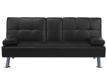 Sofa Bed 3 Seater ROXEN Faux Leather Black