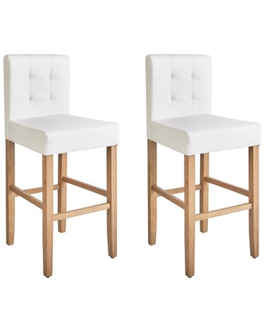 Lot de 2 chaises de bar MADISON Cuir PU Blanc cassé