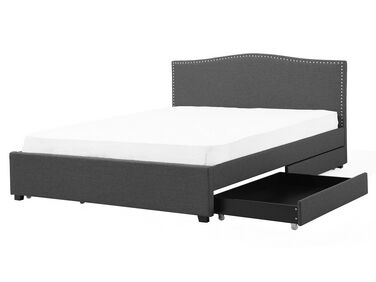 Lit avec tiroirs de rangement Tissu MONTPELLIER 160 x 200 cm Gris foncé