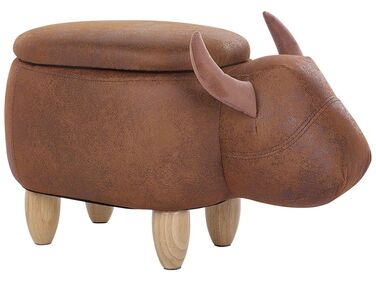 Storage Animal Stool COW Faux Leather Light Brown Cow