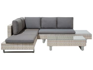 Tuin hoekloungeset met tafel 5-zits LANCIANO rechtszijdig PE rotan Grijs