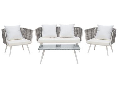 Ensemble de salon de jardin avec table 4 places RAGUSA Polyrotin Blanc cassé