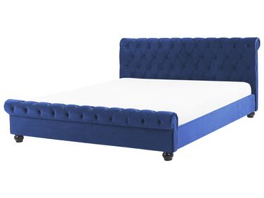 Lit avec sommier Velours AVALLON 180 x 200 cm Bleu marine