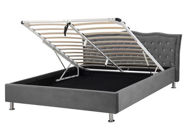 Lit ottoman Velours METZ 160 x 200 cm Gris foncé