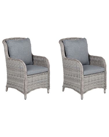 Lot de 2 chaises de jardin avec coussins CASCAIS Polyrotin Gris