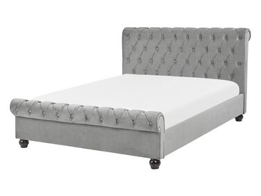 Lit avec sommier Velours AVALLON 140 x 200 cm Gris