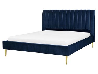 Lit avec sommier Velours MARVILLE 160 x 200 cm Bleu marine