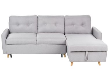 Corner Sofa Bed 4 Seater FLAKK Fabric Light Grey with Storage Left Hand