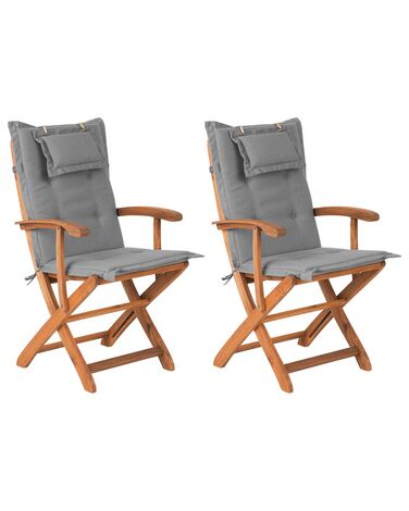 Lot de 2 chaises de jardin avec coussins MAUI Acacia Gris