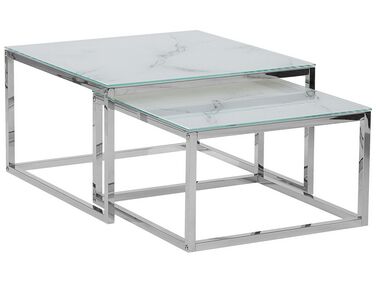 Set van 2 salontafels BREA Veiligheidsglas Wit marmer