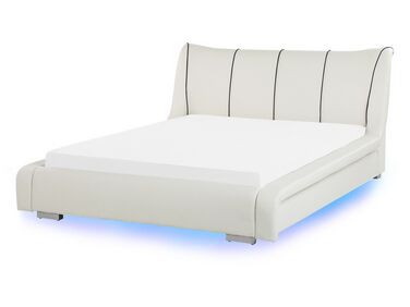 Lit à eau avec LED Cuir NANTES 140 x 200 cm Blanc cassé
