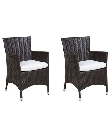 Lot de 2 chaises de jardin avec coussins ITALY Polyrotin Marron foncé
