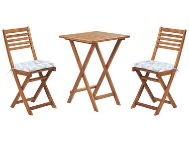 Bistro Set with Cushions Folding FIJI Acacia Wood Blue