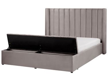 Lit avec banc de rangement Velours NOYERS 160 x 200 cm Gris