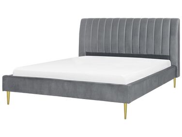 Lit avec sommier Velours MARVILLE 180 x 200 cm Gris