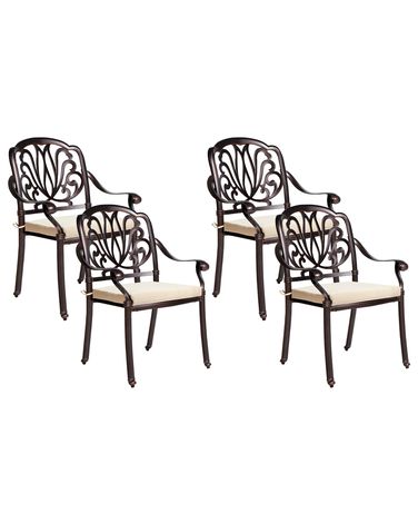 Lot de 4 chaises de jardin avec coussins ANCONA Métal Marron foncé