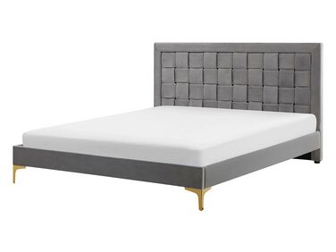 Lit avec sommier Velours LIMOUX 140 x 200 cm Gris