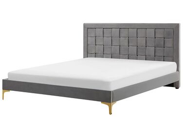 Lit avec sommier Velours LIMOUX 180 x 200 cm Gris