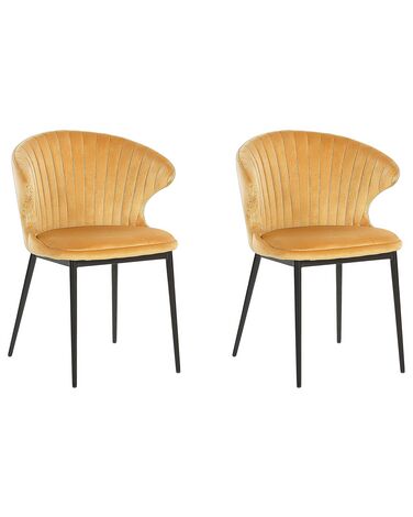 Lot de 2 chaises de salle à manger AUGUSTA Velours Moutarde