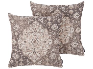 Lot de 2 coussins décoratifs MIMISAL Coton 45 x 45 cm Marron Motif oriental