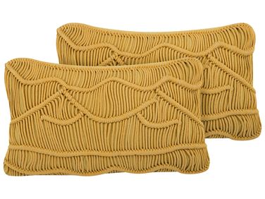 Set of 2 Decorative Cushions KIRIS Cotton 30 x 50 cm Yellow Geometric Pattern