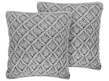 Set of 2 Decorative Cushions KIZKALESI Cotton 45 x 40 cm Grey Geometric Pattern