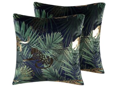 Lot de 2 coussins décoratifs BELLEROSE Velours 45 x 45 cm Vert foncé Motif de plante