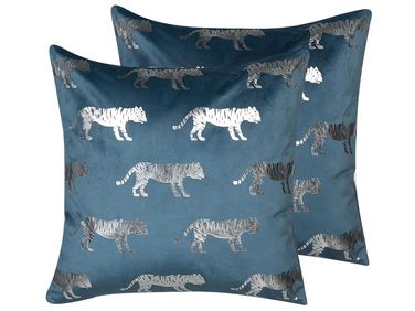 Lot de 2 coussins décoratifs BLUEBELL Velours 45 x 45 cm Bleu Motif animal