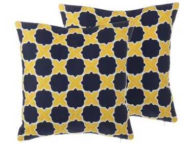 Set of 2 Decorative Cushions MUSCARI Cotton 45 x 45 cm Yellow Blue Ikat